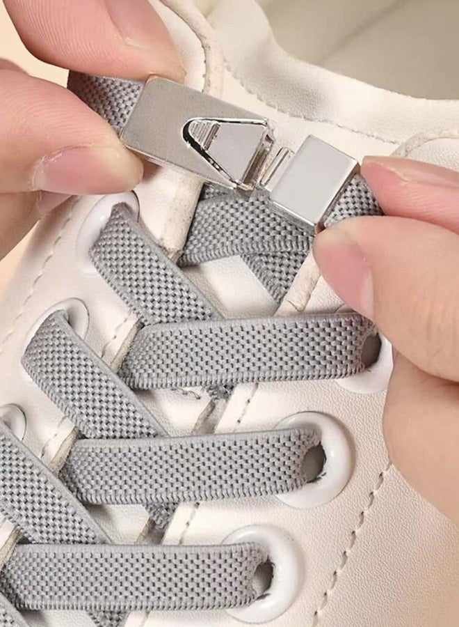 Pair of Elastic Self Lacing Shoe Straps with Interchangeable Buckles Adjustable Durable Shoe Accessories for Men Women Sports Casual Shoes Ideal for Daily Activewear  Outdoor Activities,Grey - Image 1